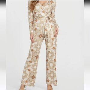 Guess Beige and Brown Patterned Jumpsuit Size S